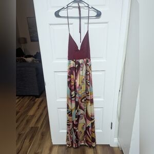 Forever 21 Burgundy and Multicolor Backless Dress